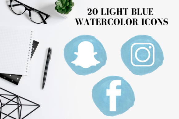 20 Blue Social Media Icons, Round Blue & Icons
