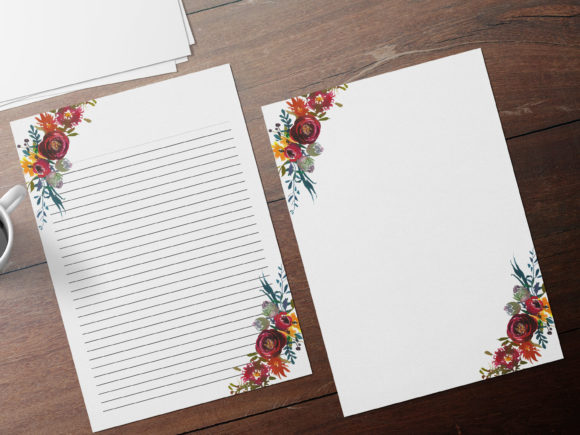 Autumn Flowers Stationary Notes Papers Print Templates