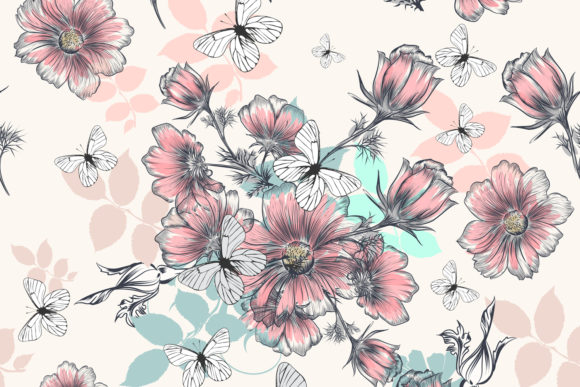 Beautiful Pattern with Hand Drawn Cosmos and Patterns