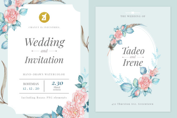 Boho Peach Wedding Invitation Graphic and Print Templates