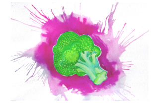 Broccoli in Watercolor Paint Splatter Style