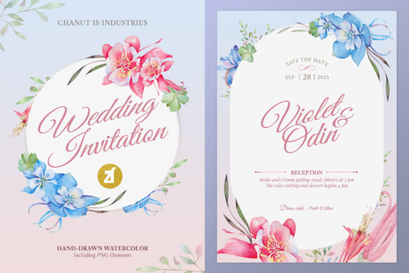 Columbine Flower Wedding Invitation and Print Templates