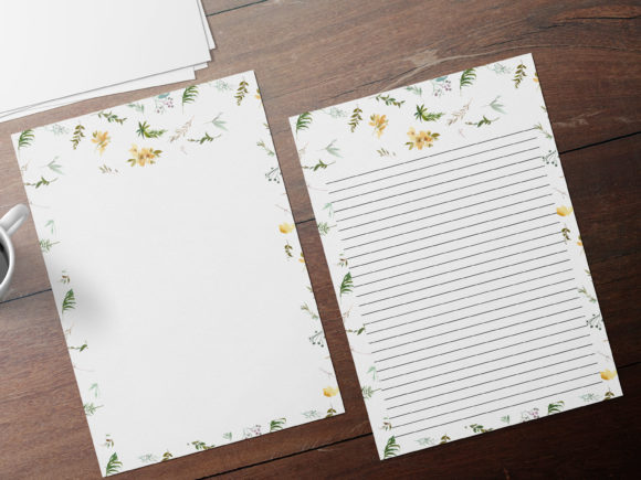 Delicate Flowers Floral Stationary Set for Print Templates