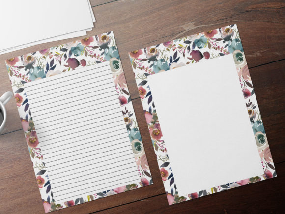 Floral Stationary, Lined Unlined Pages and Print Templates