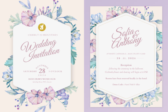 Freesia Mallow Wedding Invitation and Print Templates