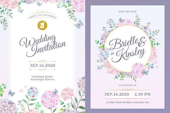 Hydrangea Wedding Invitation Graphic and Print Templates
