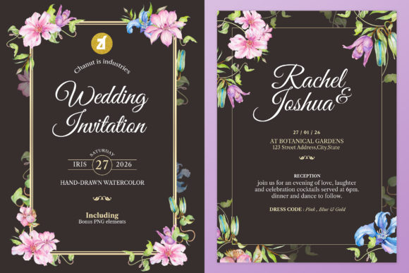 Iris Wedding Invitation Graphic and Print Templates