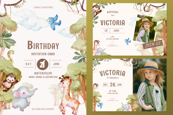 Jungle Theme Birthday Invitation Card for Print Templates