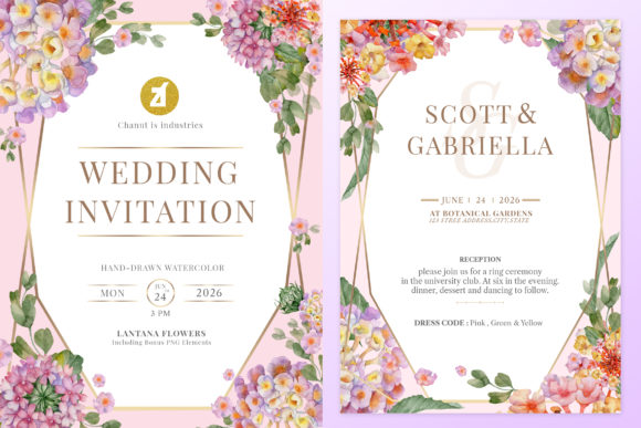 Lantana Wedding Invitation Graphic & Print Templates