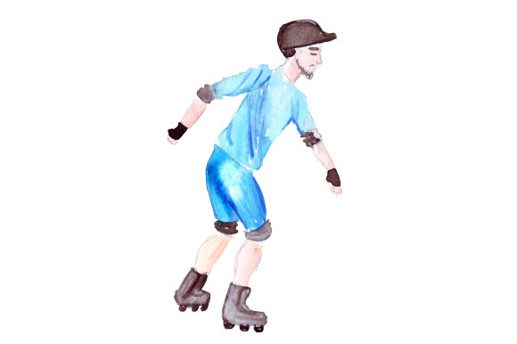 Man Rollerskating in Watercolor Hobbies