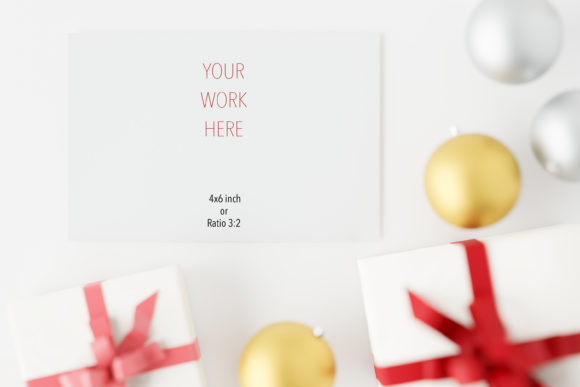 Mockup of Postcard Christmas Decoration and Invitations Amp