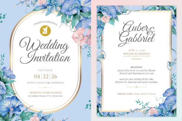 Morning Glory Wedding Invitation Graphic Print Templates