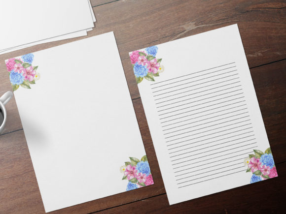 Pink Blue Roses Stationery and Print Templates