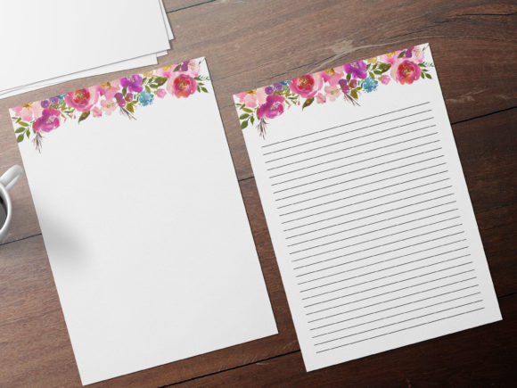 Pink Flowers Floral Stationary and Print Templates