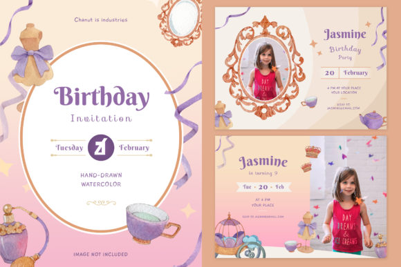 Princess Theme Birthday Invitation Card and Print Templates