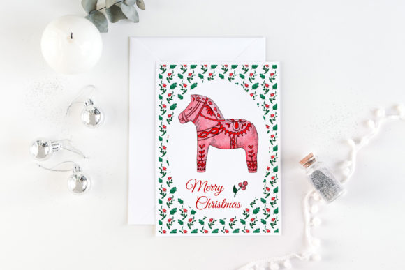 Red Dala Horse Card. Merry Christmas in Crafts