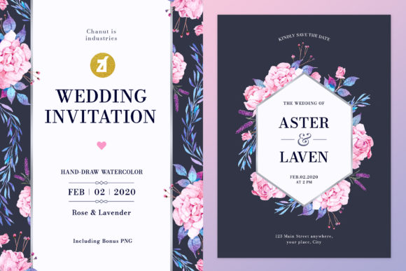 Rose Lavender Wedding Invitation Graphic and Print Templates