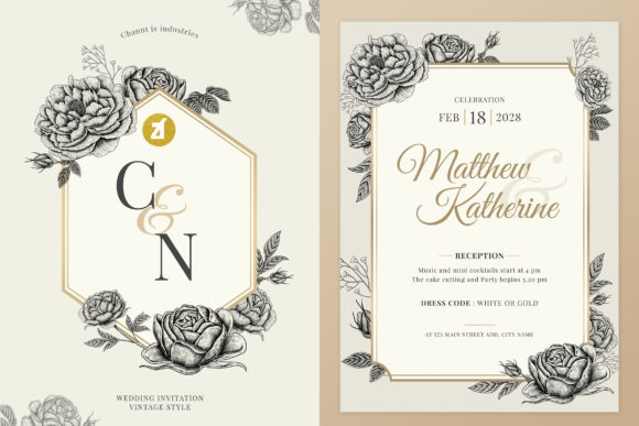 Rose Peony Vintage Wedding Invitation