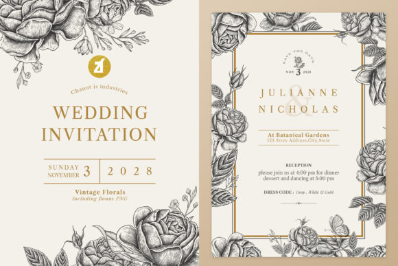 Rose Vintage Wedding Invitation Graphic