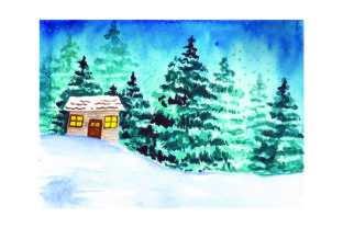 Snowy Landscape Watercolor for Winter Branding