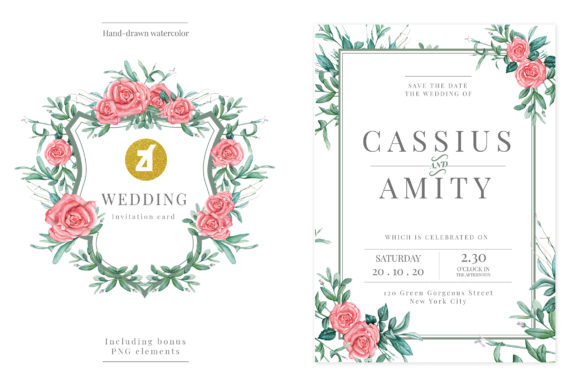 Tea Rose Wedding Invitation Graphic and Print Templates