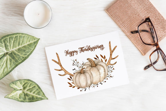 Thanksgiving Card with Pumpkins, Antlers and Print Templates