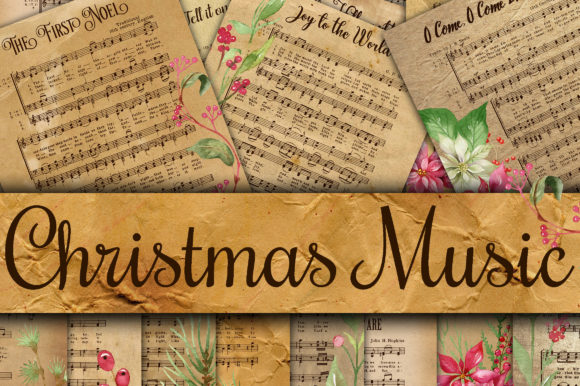 Vintage Christmas Music Digital Paper