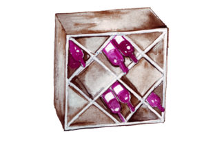 Wine Rack with Bottles in Watercolor Style