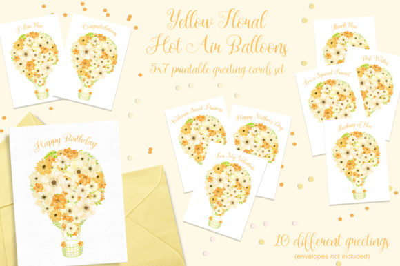 Yellow Floral Hot Air Balloon Cards Set Crafts