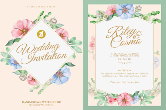 Zinnia Wedding Invitation Graphic and Print Templates